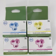 Genuine Dell Series 31 Ink Cartridges Lot of 4 Cyan Yellow 2 Magenta New Sealed picture