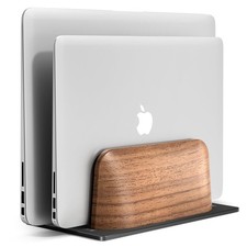 New Best UPERGO Vertical Laptop Stand, Dual Slot Wooden Holder for Desk, Width picture