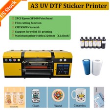 【US Stock】 2in1 A3 UV DTF Sticker Transfer Printer Double XP600 Heas For Varnish picture