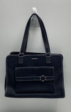 Nine West Black Geometric Tonal Print Laptop Tote Bag Silver Hardware picture