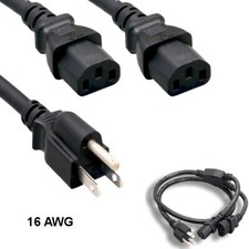 [Lot10] 10Ft Black Power Splitter Cord NEMA5-15P to 2x IEC60320 C13 16AWG 13A/12 picture