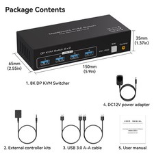 ATLAHET 8K 60Hz Dual Monitor DisplayPort KVM Switch 2 Computers 2 Monitors USB 3 picture