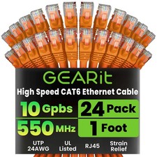 24 Pack Cat 6 Ethernet Cable 1 Foot 10Gbps Snagless Patch Cord Orange picture