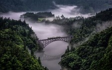 Landscape nature train bridge forest mist reflection Custom Gaming Mat Desk picture