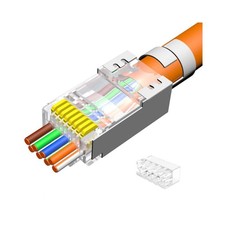 50 PCS Cat7 RJ45 Pass Through Connectors 2Piece Metal Shielded Ends FTP 8P8C picture