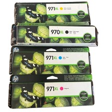 Set of 4 Genuine Factory Sealed HP 970XL BLK 971XL CYN MAG YEL Inkjets 2020 picture