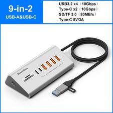 kebidumei USB 3.2 Docking Station 10Gbps Hub Type-C SD/TF Card Reader 9-Port picture