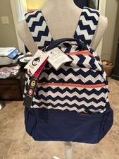 Studio C Chevron Bag, Laptop Backpack Navy &White NWT picture