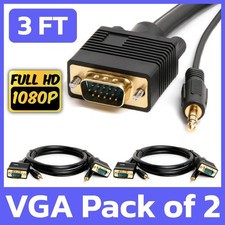 2 Pack 3FT VGA Cable + 3.5mm Audio SVGA Male to Male Monitor PC Cord with Aux picture