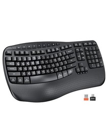 MEETION Wireless Ergonomic Keyboard, Wave Keys, Wrist Rest, USB-A & USB-C, Black picture