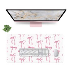White Mouse Pad with Pink Bows, Cute Desk Mat Pink Keyboard Mat for Computer ... picture