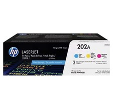 HP 202A CF500AM Tri-Pack Cyan Yellow Magenta Toner Genuine New Sealed M254 M281  picture
