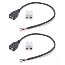 ELNONE 2PCS 0.3M/1FT USB 2.0 Female Pigtail 2 Wire 20AWG USB DC Pigtail DIY Powe picture