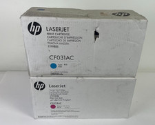 HP CF031AC Cyan CF033AC Magenta Toner Cartridges CM4540 New Damaged Box picture