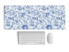Chinoiserie X-Large Floral Desk Mat Preppy Blue White Mouse Pad picture