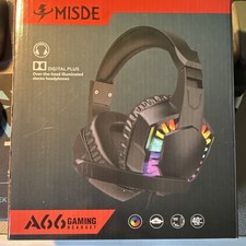 MISDE A66 Gaming Headset Stereo Headphones Black Multicolor USB Mic Luminous picture