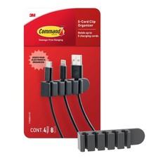 Command 5-Cord Clip Organizer, Black, 4 Clips, 8 Medium Strips Medium, Black picture