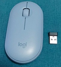 Logitech Pebble M350 Wireless Mouse Blue USB Receiver Dongle Tested Working picture