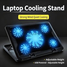 Laptop Cooling Pad With 5 Quiet Fans Dual USB Cooler Stand 11-18 Inch picture