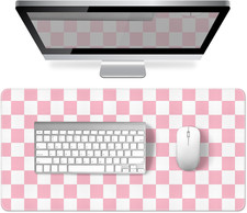 Pink Checkered Desk Mat Large Mouse Pad Cute Desk Pad Keyboard Computer Mat | Gi picture