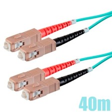 40M SC to SC UL Duplex 50/125 MultiMode OM4 Fiber Optic Optical Cable OFNR Aqua picture
