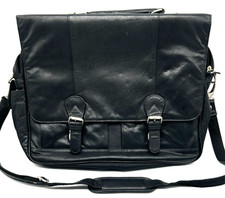 Wilsons Leather Black Laptop Briefcase Bag Messenger Crossbody Dual Buckle Strap picture