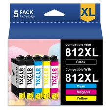 5-Pack 812XL T812 XL Ink Cartridges For Epson WorkForce WF-7820 WF-7310 EC-C7000 picture
