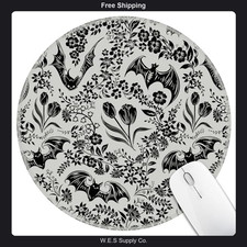 Goth Bat Floral Round Mouse Pad Non-Slip Rubber Desk Mat 8.6 inch picture
