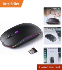 Elegant Wireless Bluetooth Mouse with Rechargeable Battery & LED Lights – Black picture