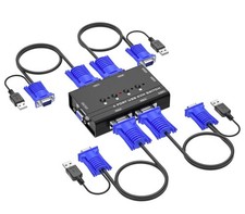 VGA KVM Switch, Yinker 4 Port USB VGA KVM Switch w/4 KVM Cables & 3 USB Hubs for picture