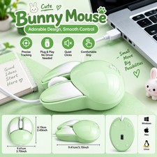 Cute Bunny Wired USB Mouse with Precise Tracking and Comfortable Grip - Green picture