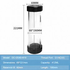 60mm Cylinder Reservoir Water Cooling Tube Tank G1/4 3 Ports 130mm 190mm picture