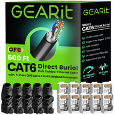 Cat 6 Pure Copper Outdoor Cable 500 Ft Bulk, Direct Burial, Black picture
