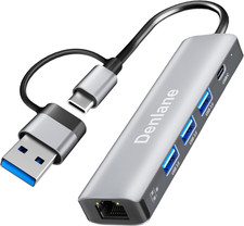 USB C to Ethernet Adapter, 5-in-2 Gigabit USB Hub for Laptop RJ45 LAN Network picture