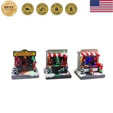 Christmas Village Shops Set of 3 - Includes Pre-lit Wreath, Tree and Gift Sho... picture