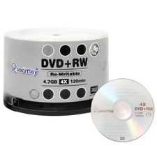 50 Pack Smartbuy Blank DVD+RW 4x 4.7GB Branded Logo Rewritable DVD Media Disc picture