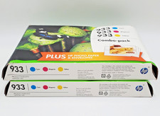 2 HP 933 Ink Cartridges Cyan Magenta Yellow w Bonus Paper NEW NOS OEM 08/16 picture