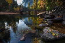 Landscape nature rocks bridge water river trees forest Custom Gaming Mat Desk picture