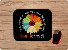 BE KIND COLORFUL DAISY CUSTOM MOUSE PAD HOME OFFICE GIFT NON-SLIP NEOPRENE picture
