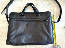 Tumi Black Leather Laptop Briefcase 15 in Padded with Shoulder Strap picture