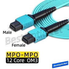 1-50m MPO Male to MPO Female 12 Core OM3 Fiber Optical Patch Cord Cable MTP Lot picture
