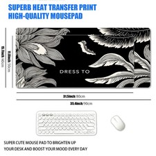 1 XXL Extra Large Black and White Hand-Drawn Botanical Line Art Mouse Pad, Vin picture