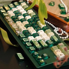 Green Floral Tea Keycap Set PBT PC Custom Keycaps for MX Mechanical Keyboard picture