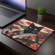 Ukiyo-e style Black cat Mouse pad, Black cat Japanese art Rectangular desk mat picture