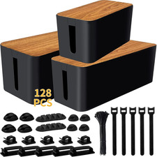 3 Pack Cable Management Box Kit with Cord Organizer Set 128 Pcs for Power Strip picture