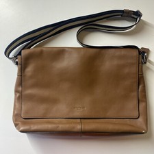 Tan Coach Charles Messenger Bag Navy Striped Strap Laptop Sleeve Unisex picture