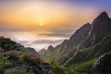 Landscape morning mountains clouds nature south korea Custom Gaming Mat Desk picture
