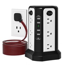PASSUS 10FT Extension Cord Surge Protector Power Strip with USB C PD18W Flat Bra picture