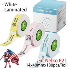 Fit Nelko P21 Label Maker 14x40mmx180pcs/Roll,White clear Laminated Thermal Tape picture