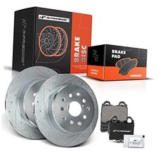  Rear Drilled and Slotted Disc Brake Rotors + Ceramic Pads Kit Compatible with  picture